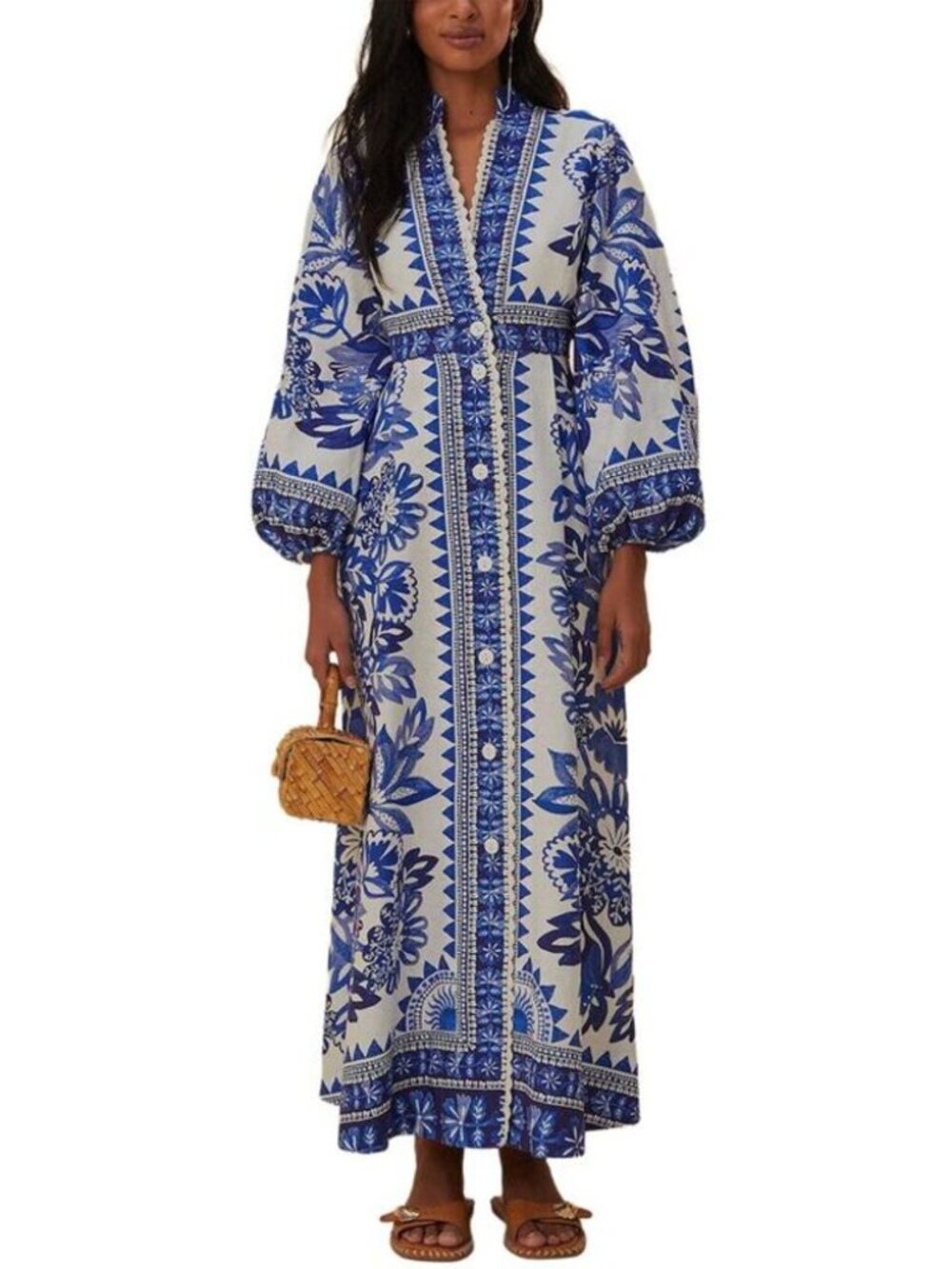 Farm Rio Flora Tapestry Linen Blend Maxi Dress Size XS